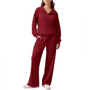 Pinspark Women's Wine Red Lounge Pantsuit - Relaxed Fit